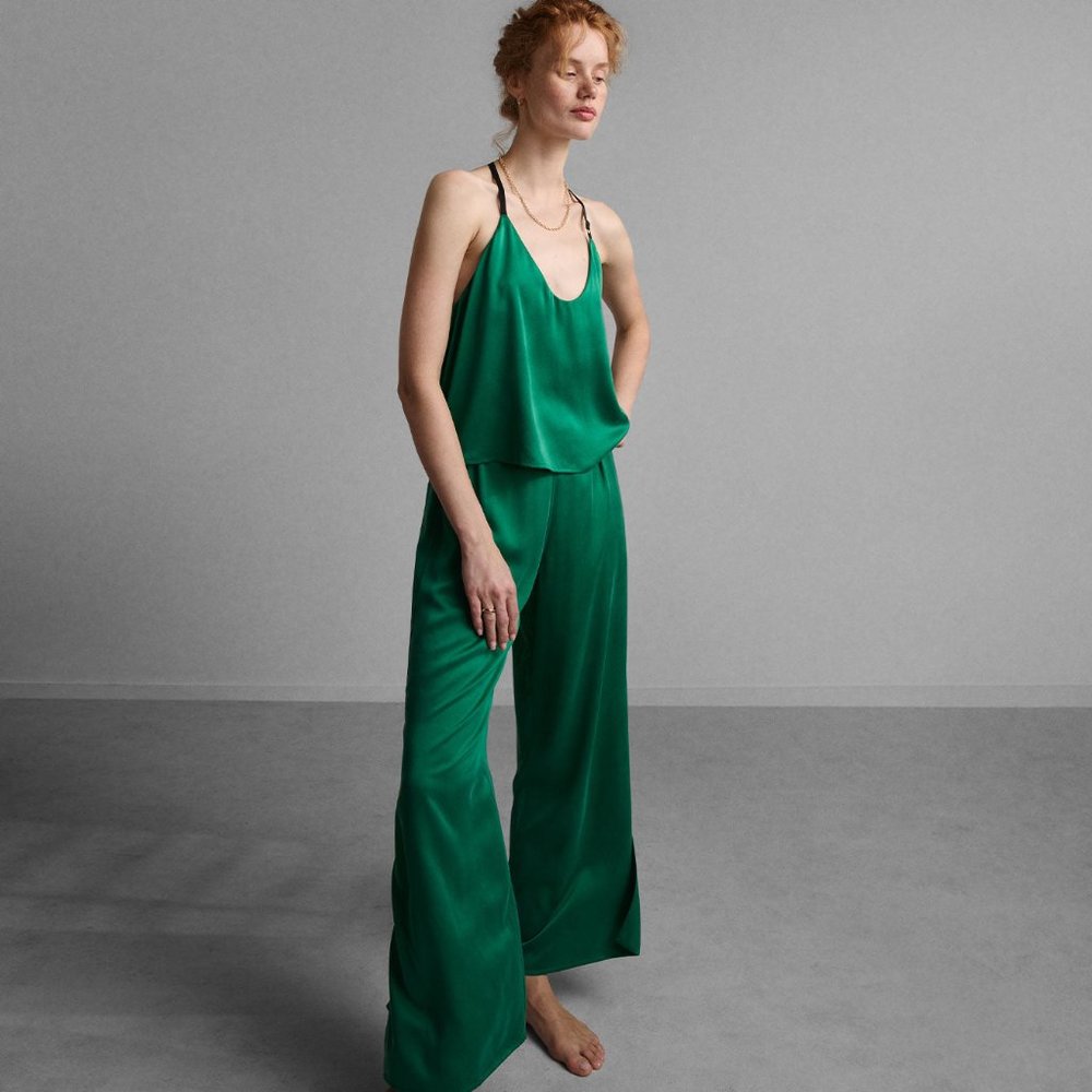 Lunya Washable Silk Cami Pant Set Size XSEstuarine Green/Immersed Black / XS